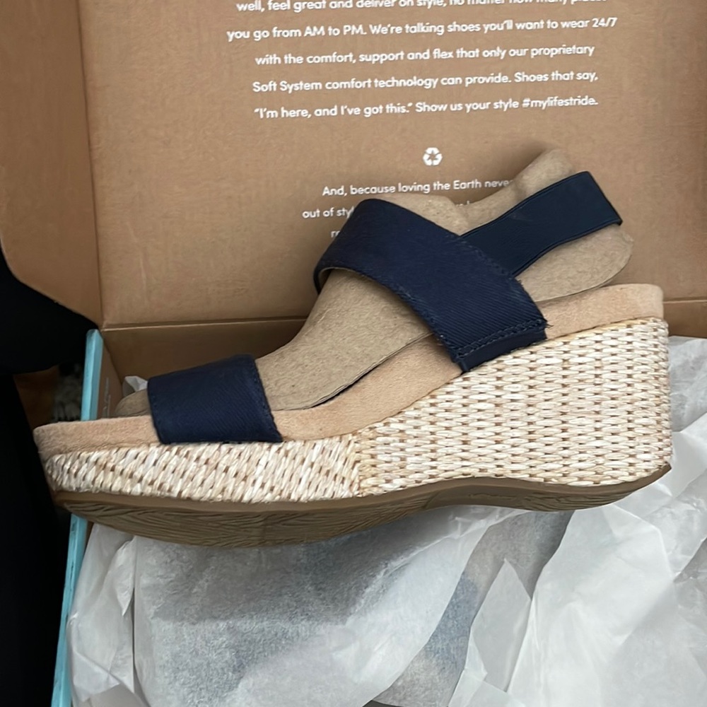 Life Stride Delta Navy Wedge Sandals NEW Size 7.5